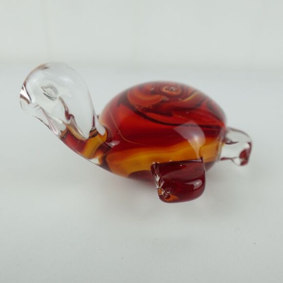 Hand Blown Art Glass Amber Colored Turtle Paperweight Decor Figurine - Picture 1 of 9